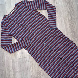 Three Dots Striped V-Neck Midi Dress Size Small